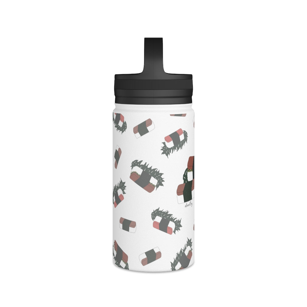 Water Bottle, 3 sizes, Stainless Steel with Handle Lid- Hawaii Musubi Flurries