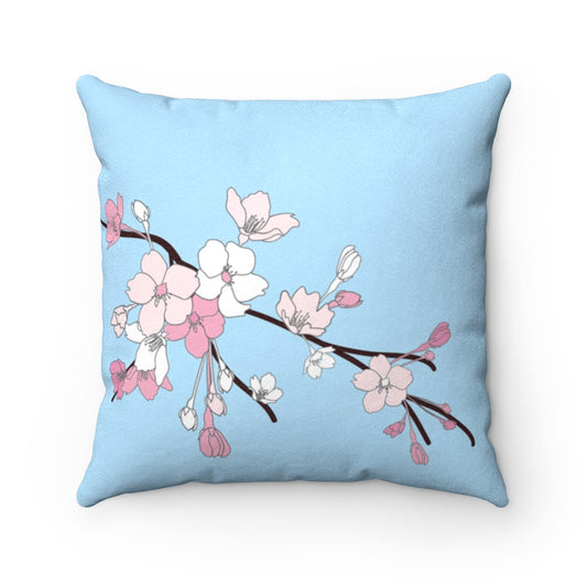 MicroSuede Square Pillow Case- Sakura Blooms (Spring Skies)