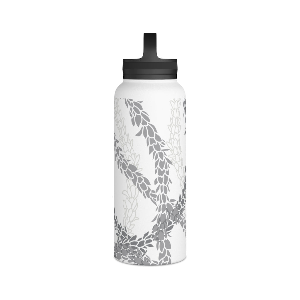 Water Bottle, 3 sizes, Stainless Steel with Handle Lid- Pikake Wishes (Gray)