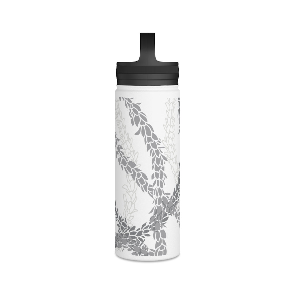Water Bottle, 3 sizes, Stainless Steel with Handle Lid- Pikake Wishes (Gray)