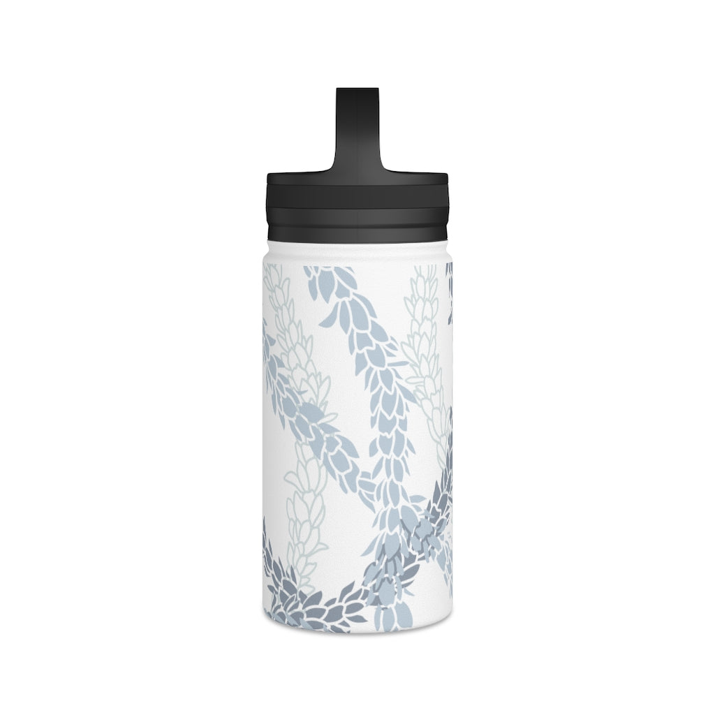 Water Bottle, 3 sizes, Stainless Steel with Handle Lid- Pikake Wishes (Blue), Pikake Lei