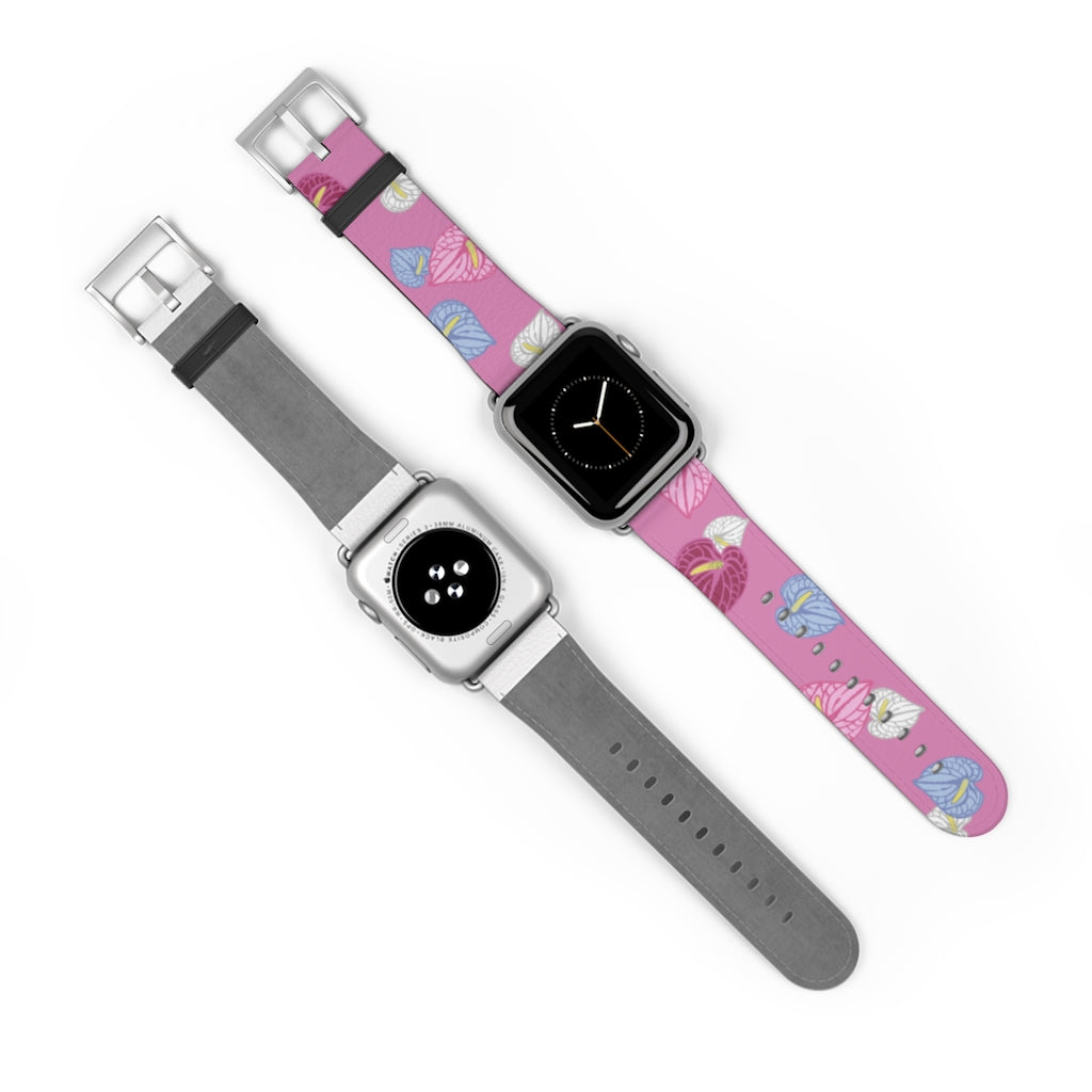 Vegan Leather Apple Watch Band- Anthuriums Blush