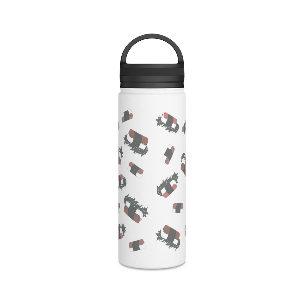 Water Bottle, 3 sizes, Stainless Steel with Handle Lid- Hawaii Musubi Flurries