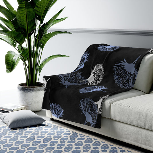 Velveteen Blanket- Ohia Lehua Periwinkle Twinkle (Night Skies)