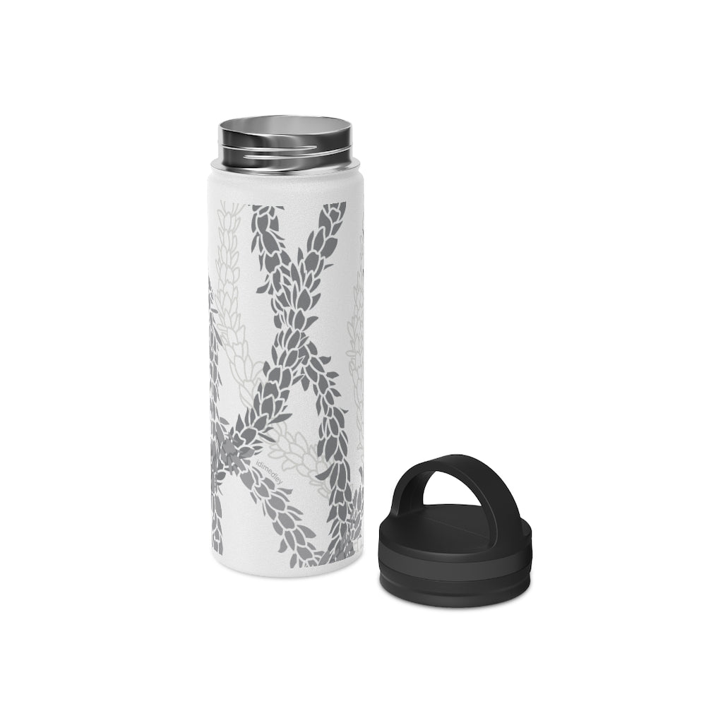 Water Bottle, 3 sizes, Stainless Steel with Handle Lid- Pikake Wishes (Gray)
