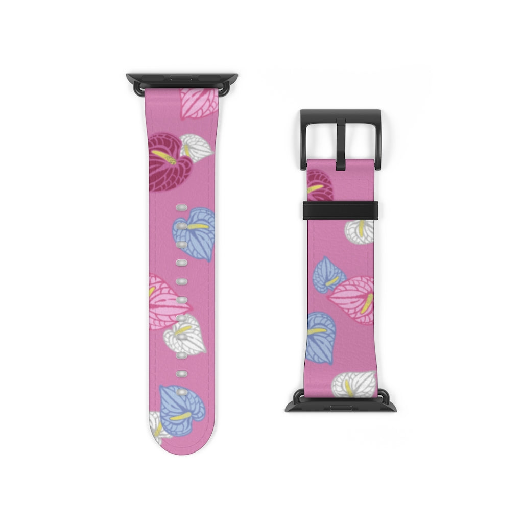 Vegan Leather Apple Watch Band- Anthuriums Blush