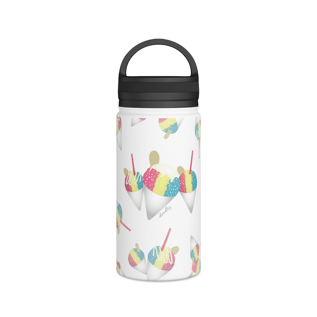 Water Bottle, 3 sizes, Stainless Steel with Handle Lid- Rainbow Shave Ice/Snow Cone Flurries
