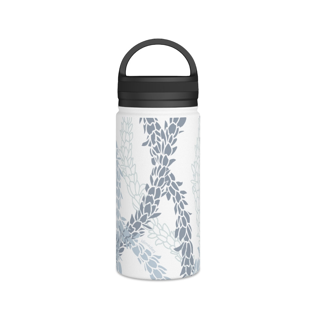 Water Bottle, 3 sizes, Stainless Steel with Handle Lid- Pikake Wishes (Blue), Pikake Lei