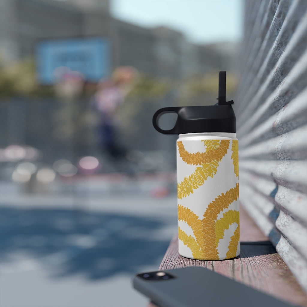 Water Bottle, 3 sizes, Stainless Steel with Sip Straw- Ilima Lei
