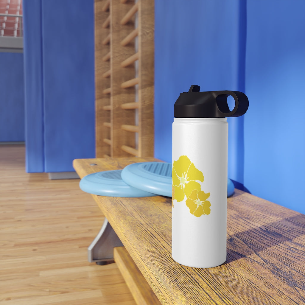 Water Bottle, 3 sizes, Stainless Steel with Sip Straw- Ilima Flower in Yellow