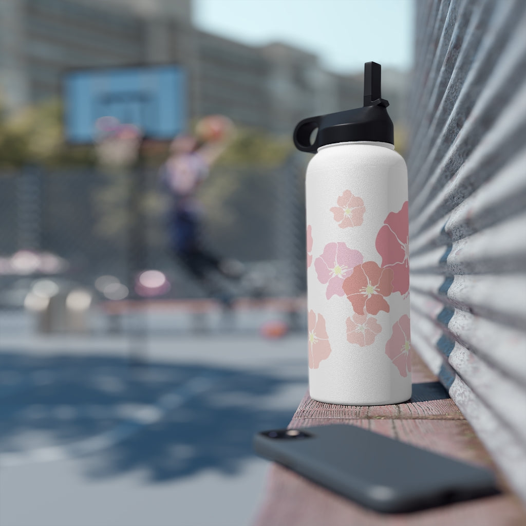 Water Bottle, 3 sizes, Stainless Steel with Sip Straw- Ilima (Blushy)