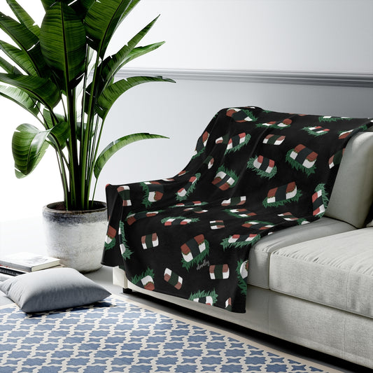 Velveteen Blanket- Hawaii Musubi (Black)