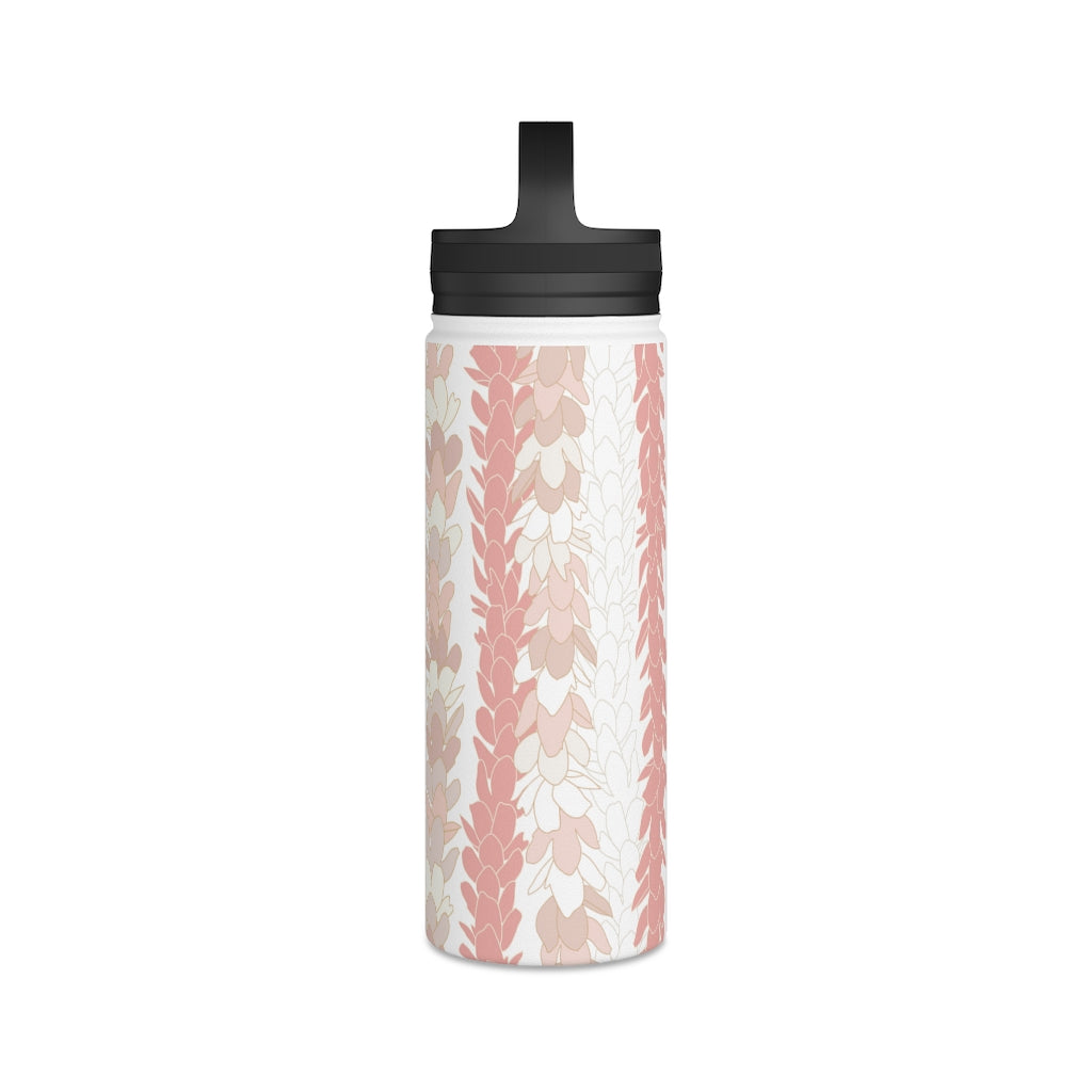 Water Bottle, 3 sizes, Stainless Steel with Handle Lid- Pakalana Lei Stringing Peach