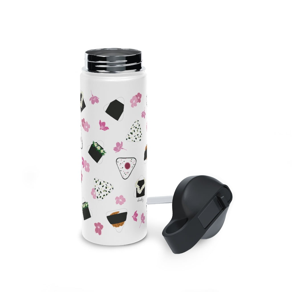 Water Bottle, 3 sizes, Stainless Steel with Sip Straw- Musubi Medley