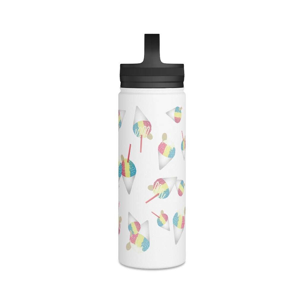 Water Bottle, 3 sizes, Stainless Steel with Handle Lid- Rainbow Shave Ice/Snow Cone Flurries