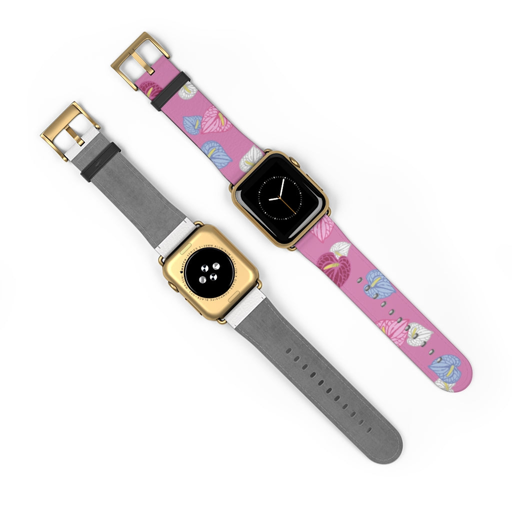 Vegan Leather Apple Watch Band- Anthuriums Blush