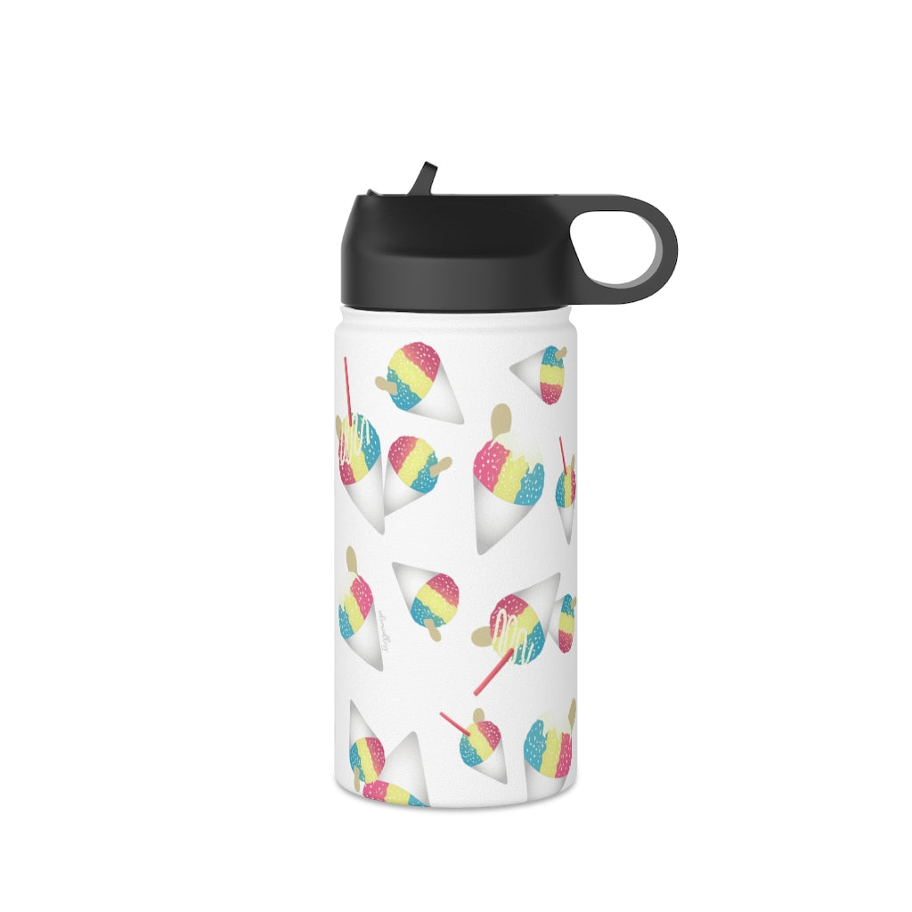 Water Bottle, 3 sizes, Stainless Steel with Sip Straw- Rainbow Shave Ice/ Snow Cones
