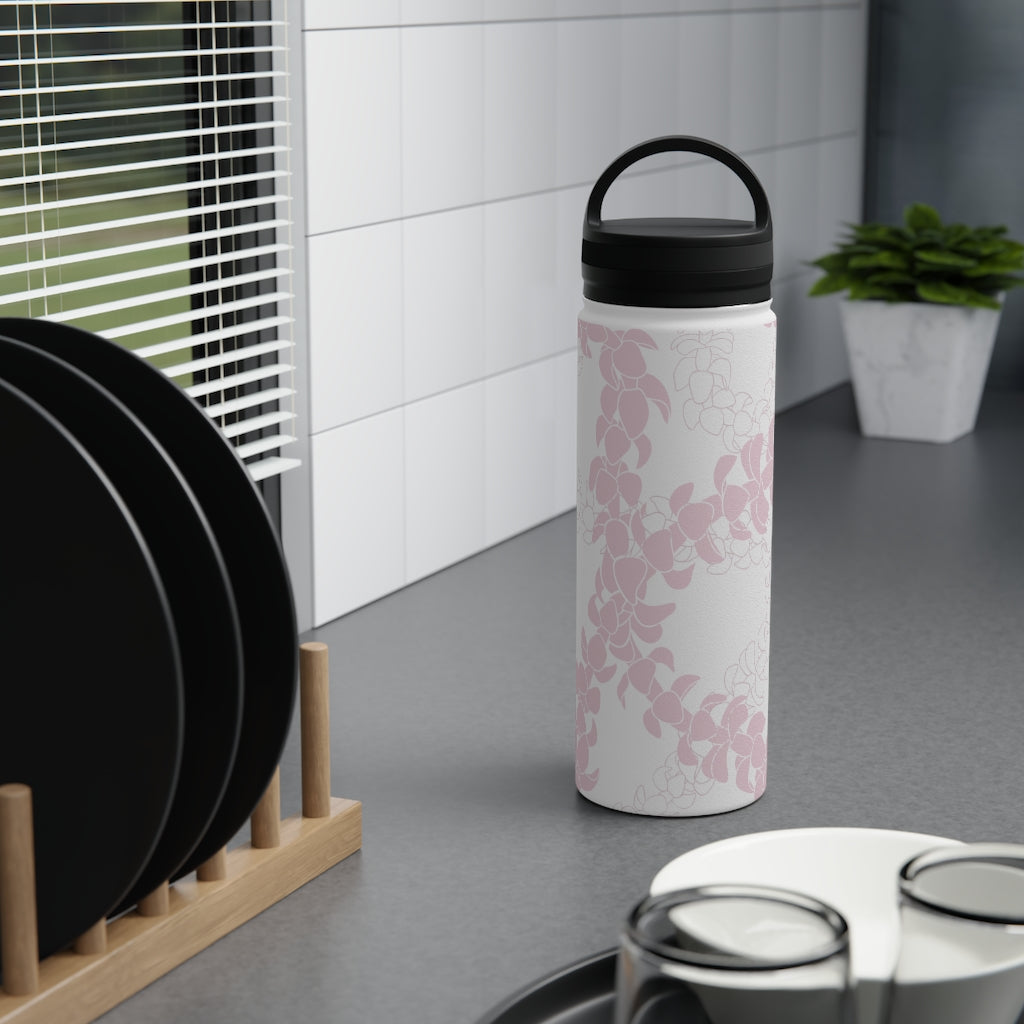 Water Bottle with Handle- Puakenikeni Curvilinear Lei (Soft Pink)