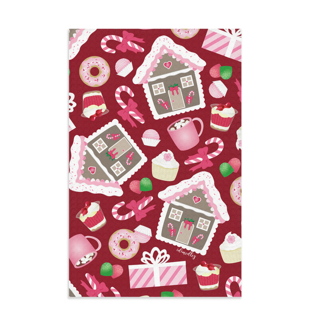 Gingerbread House (Christmas Red) Microfiber Dish Towel