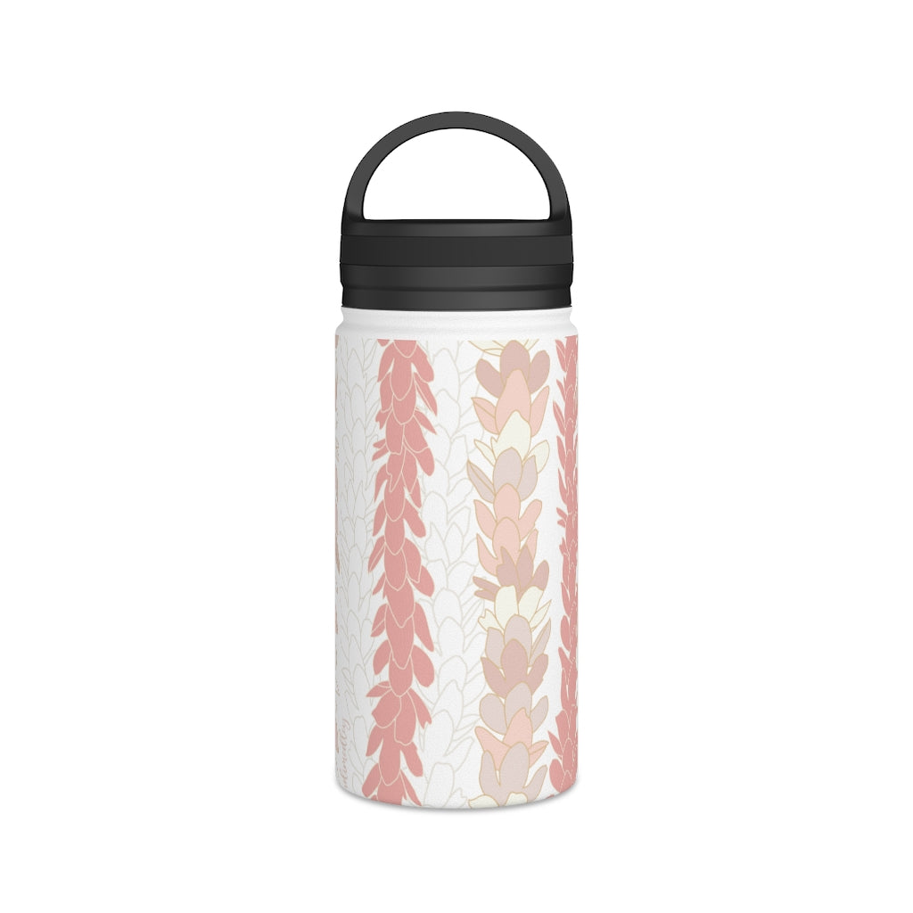 Water Bottle, 3 sizes, Stainless Steel with Handle Lid- Pakalana Lei Stringing Peach