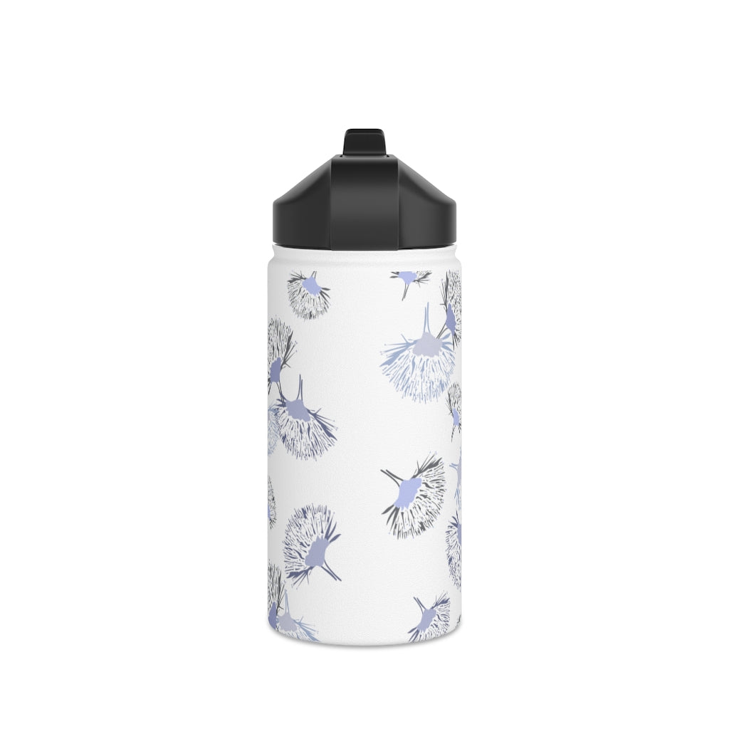 Water Bottle, 3 sizes, Stainless Steel with Sip Straw- Ohia Lehua Periwinkle Twinkle