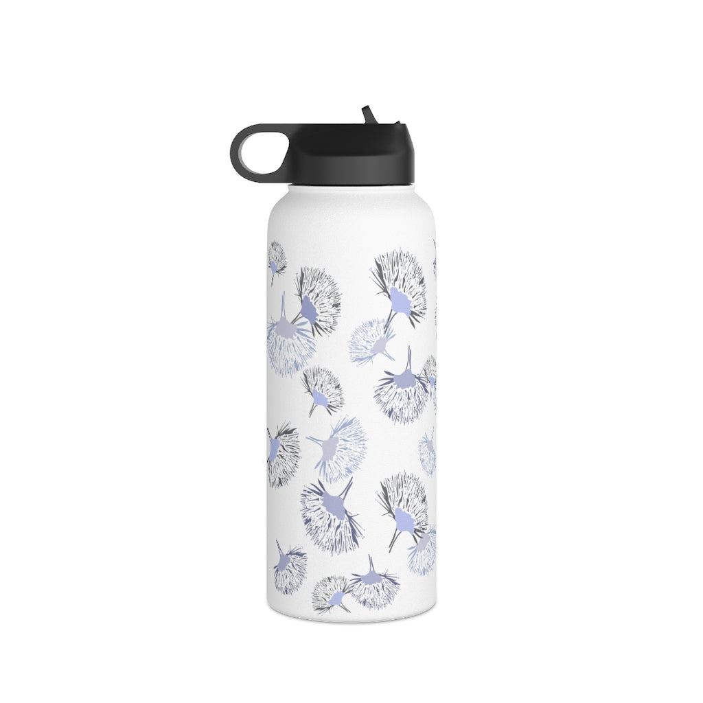 Water Bottle, 3 sizes, Stainless Steel with Sip Straw- Ohia Lehua Periwinkle Twinkle