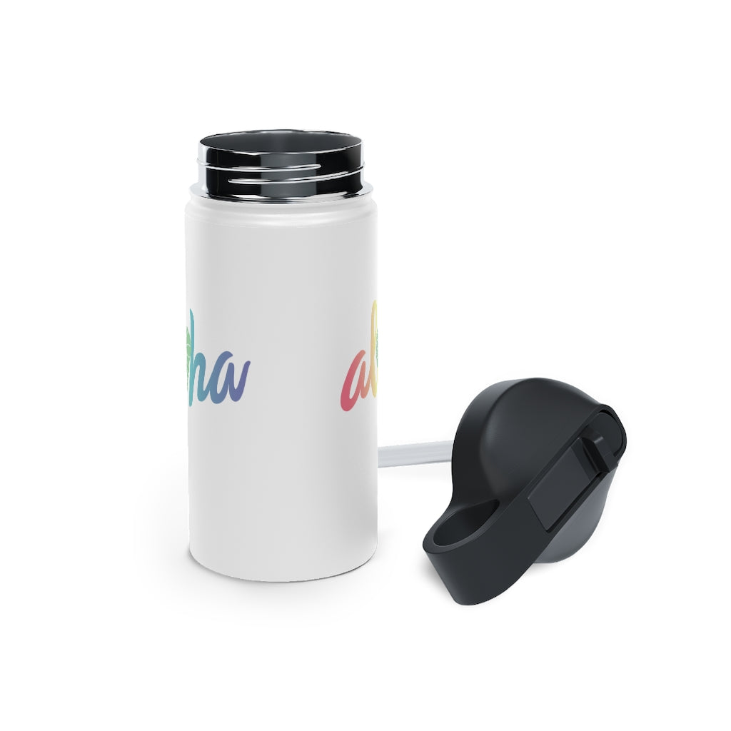 Water Bottle, 3 sizes, Stainless Steel with Sip Straw- Aloha Kalo