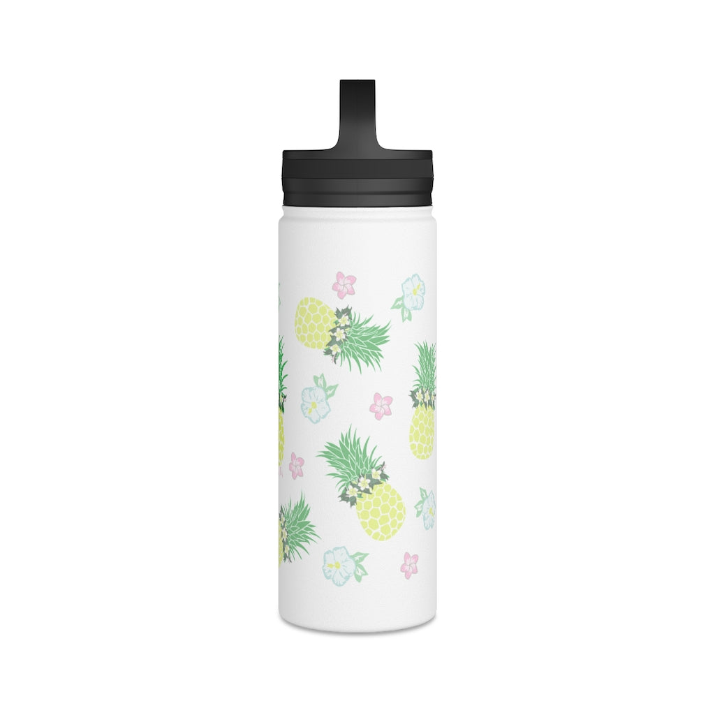 Water Bottle, 3 sizes, Stainless Steel with Handle Lid- Pineapple Party Flurries