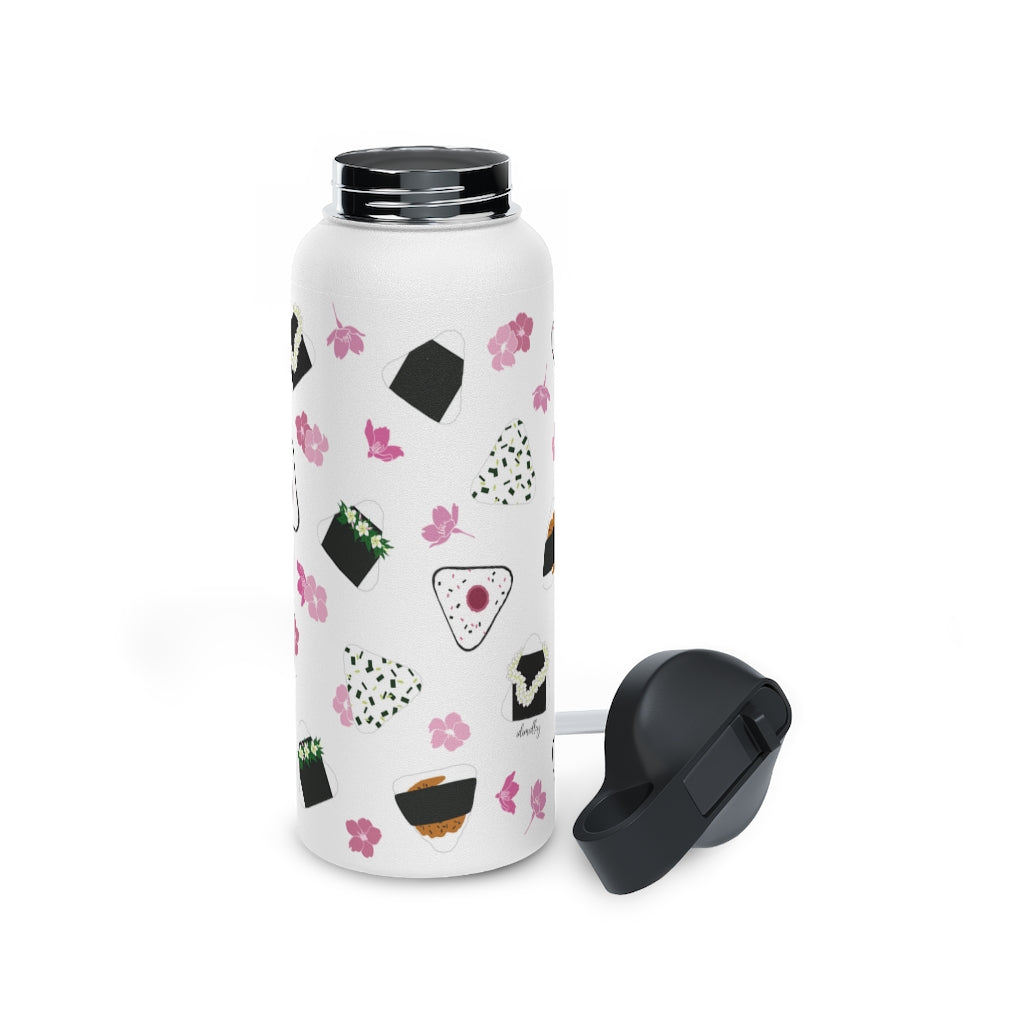 Water Bottle, 3 sizes, Stainless Steel with Sip Straw- Musubi Medley