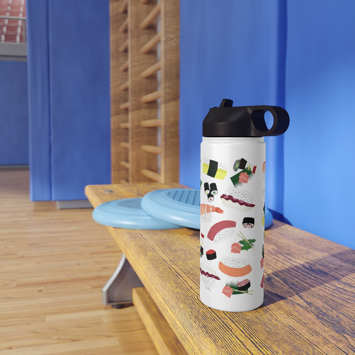 Water Bottle, 3 sizes, Stainless Steel with Sip Straw- Sushi Lovers