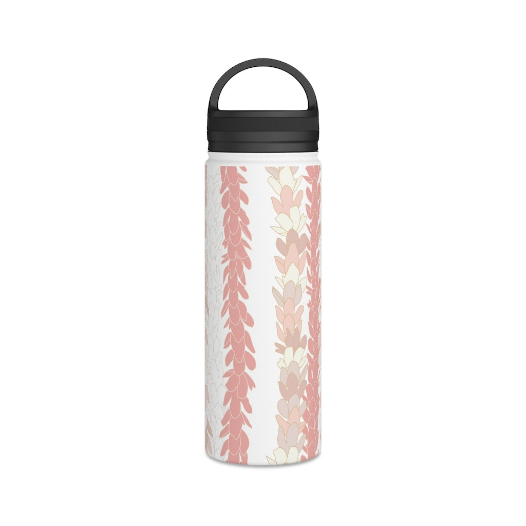 Water Bottle, 3 sizes, Stainless Steel with Handle Lid- Pakalana Lei Stringing Peach