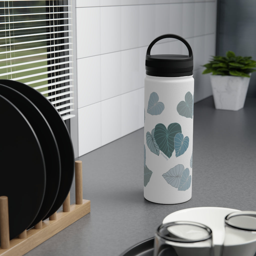 Water Bottle, 3 sizes, Stainless Steel with Handle Lid- Kalo Blue Flurries
