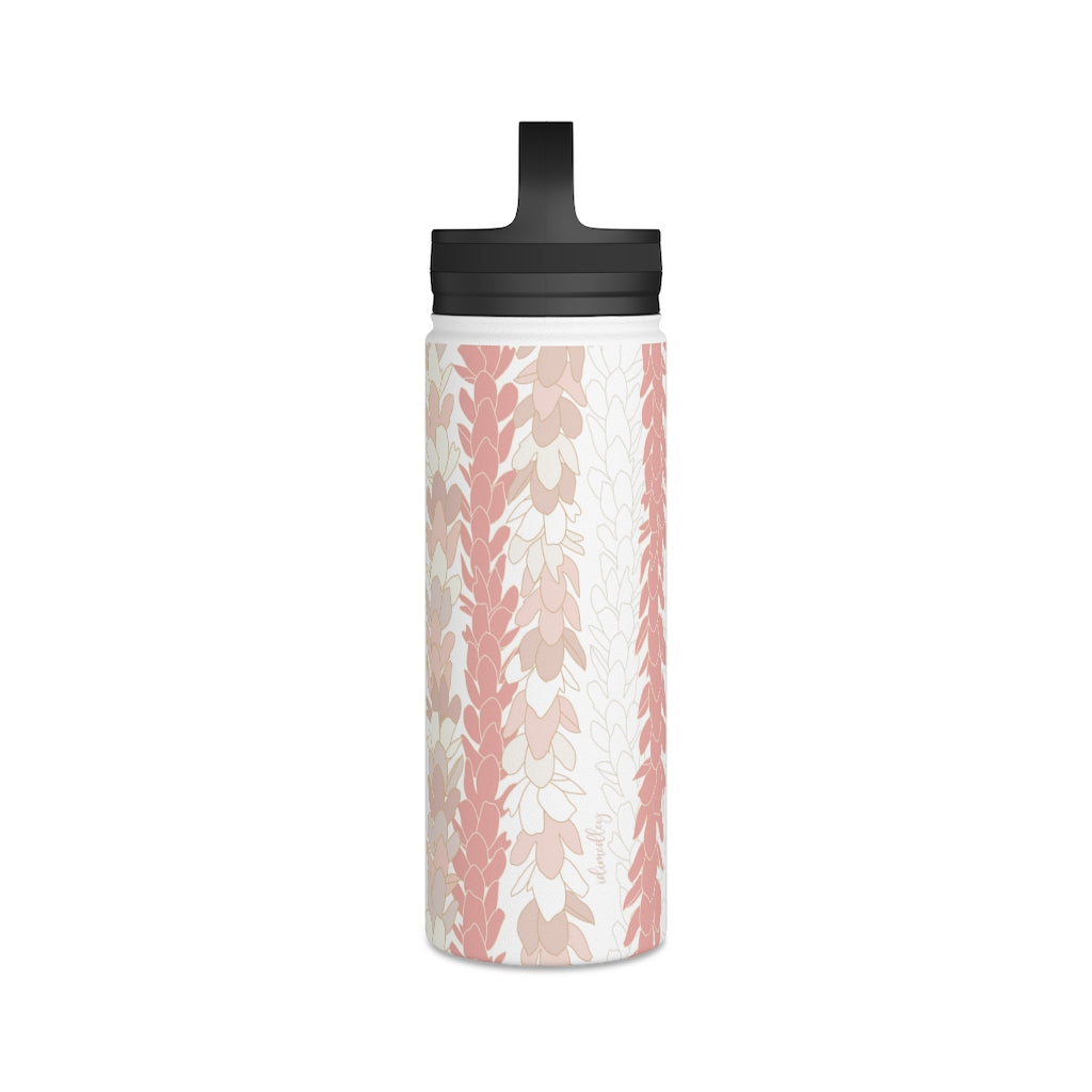 Water Bottle, 3 sizes, Stainless Steel with Handle Lid- Pakalana Lei Stringing Peach