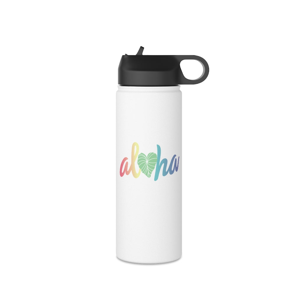 Water Bottle, 3 sizes, Stainless Steel with Sip Straw- Aloha Kalo
