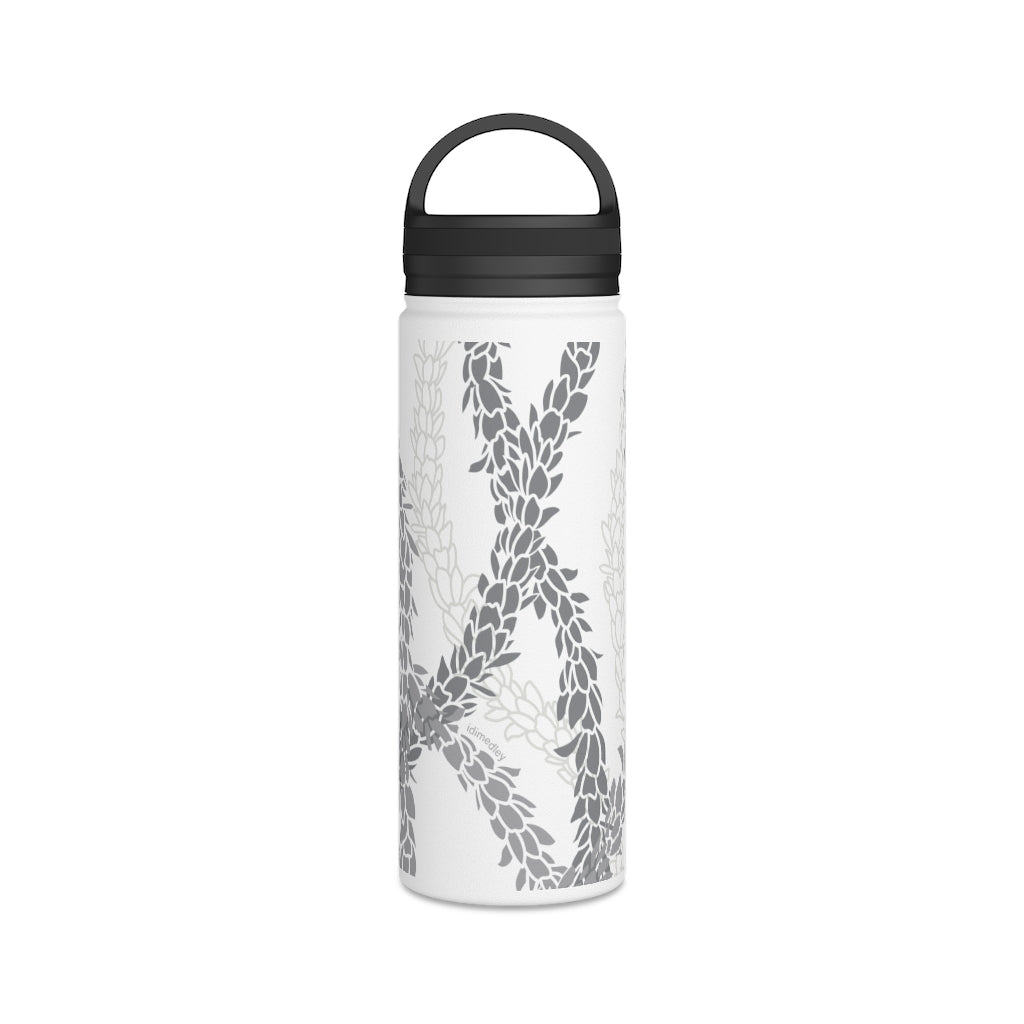 Water Bottle, 3 sizes, Stainless Steel with Handle Lid- Pikake Wishes (Gray)