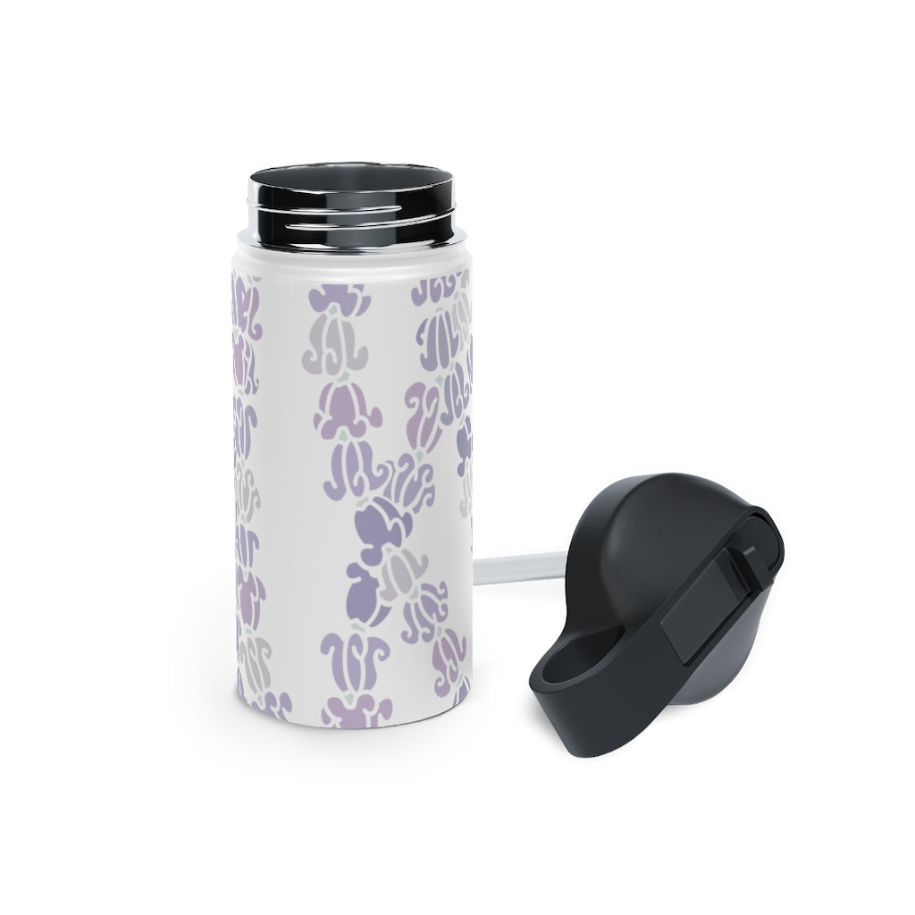 Water Bottle, 3 sizes, Stainless Steel with Sip Straw- Crown Flower Melodies