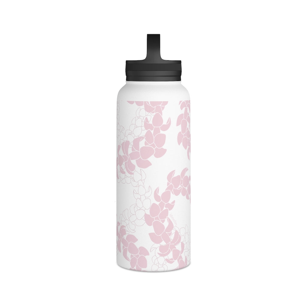 Water Bottle with Handle- Puakenikeni Curvilinear Lei (Soft Pink)