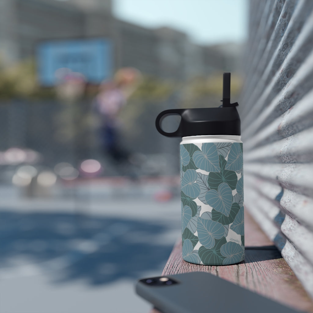 Water Bottle, 3 sizes, Stainless Steel with Sip Straw- Kalo Blues