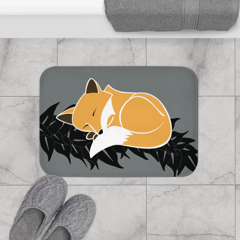 Bath Mat- Snuggles the Fox on Maile (Stormy Gray)