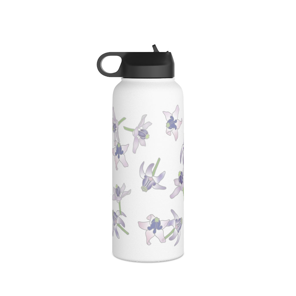 Water Bottle, 3 sizes, Stainless Steel with Sip Straw- Crown Flower Flurries