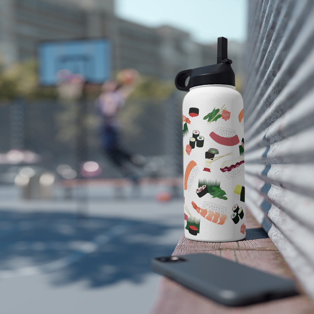 Water Bottle, 3 sizes, Stainless Steel with Sip Straw- Sushi Lovers
