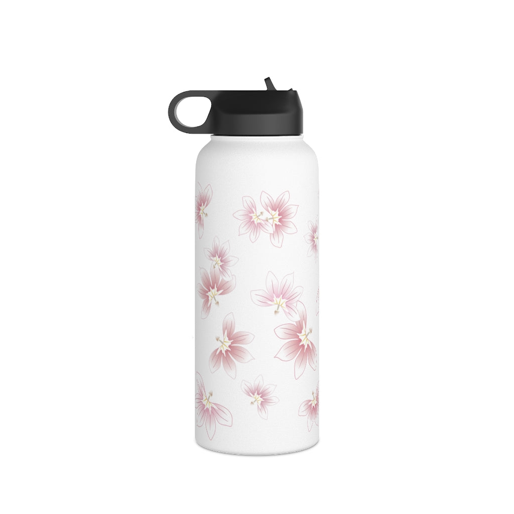 Water Bottle, 3 sizes, Stainless Steel with Sip Straw- Beach Naupaka