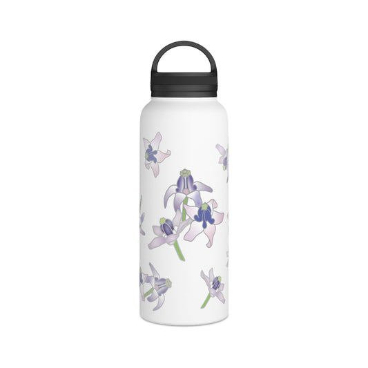 Water Bottle, 3 sizes, Stainless Steel with Handle Lid- Crown Flower Flurries