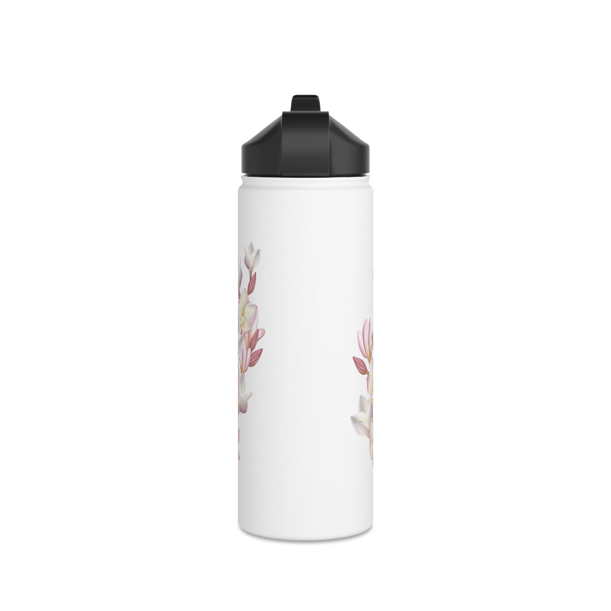 Water Bottle, 3 sizes, Stainless Steel with Sip Straw- Plumeria Cluster