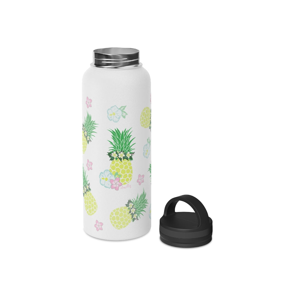 Water Bottle, 3 sizes, Stainless Steel with Handle Lid- Pineapple Party Flurries
