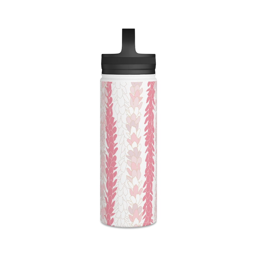 Water Bottle, 3 sizes, Stainless Steel with Handle Lid- Pakalana Lei Stringing Pink