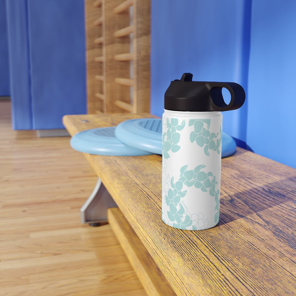 Water Bottle with Sip Straw- Puakenikeni Curvilinear Lei (Turquoise Splash)