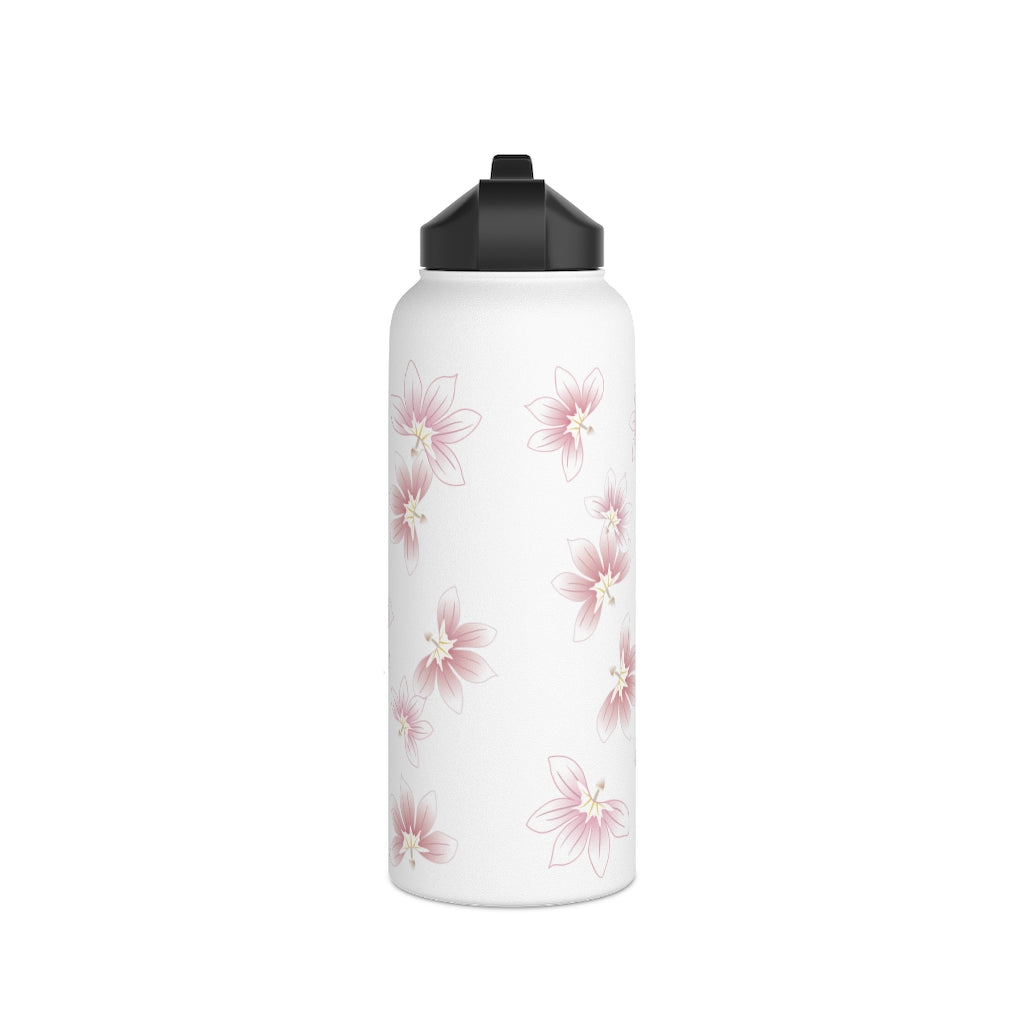 Water Bottle, 3 sizes, Stainless Steel with Sip Straw- Beach Naupaka