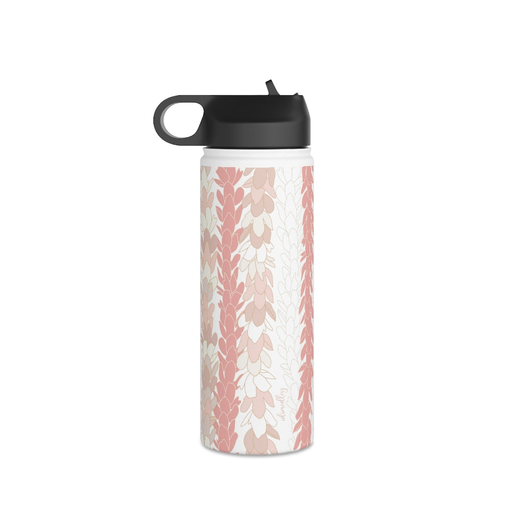 Water Bottle, 3 sizes, Stainless Steel with Sip Straw- Pakalana Stringing Peach