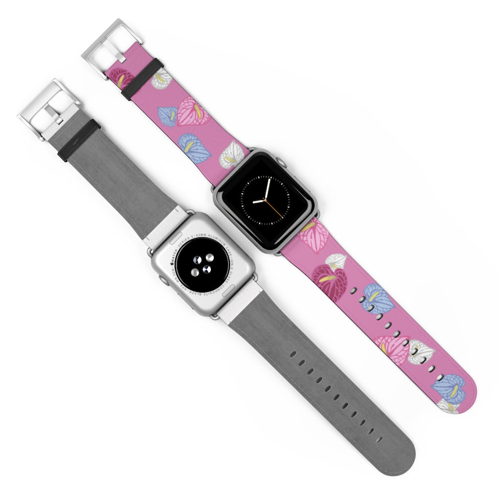 Vegan Leather Apple Watch Band- Anthuriums Blush